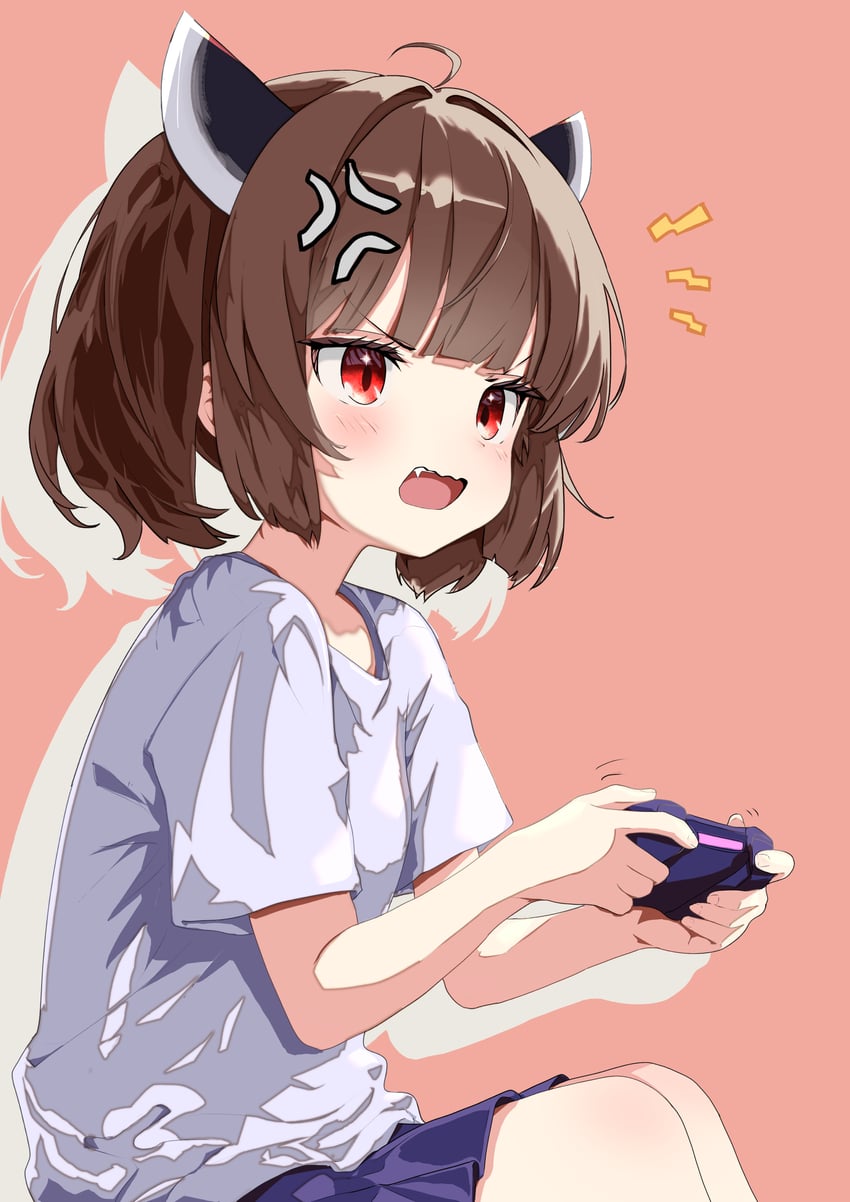 VOICEROID、东北切蒲英 1名女孩 青筋 生气 蓝裙子 棕色背景