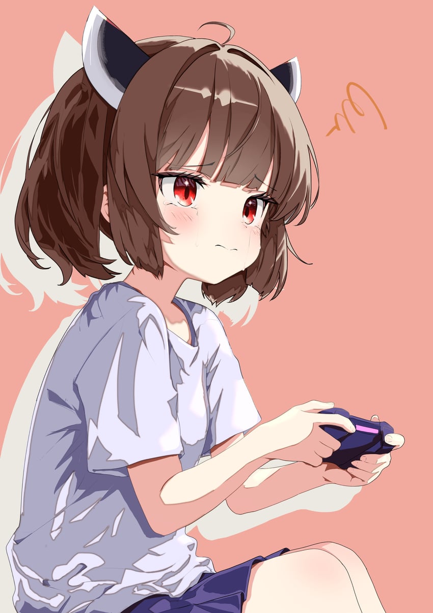 VOICEROID、东北切蒲英 1名女孩 蓝裙子 棕色背景 棕发 控制器/手柄