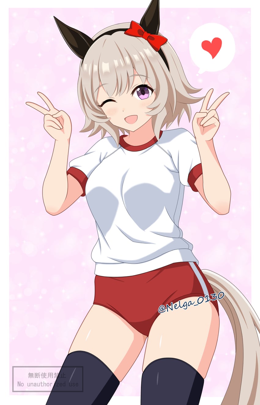 赛马娘、真机伶 (赛马娘) 1名女孩 兽耳 黑色发带 黑色过膝袜 脸红