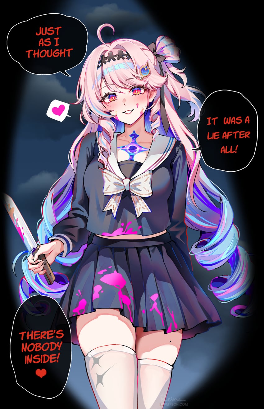 School Days、鸣潮、丹雅 (鸣潮) 1名女孩 1个其他角色 呆毛 替换服装 黑色蝴蝶结