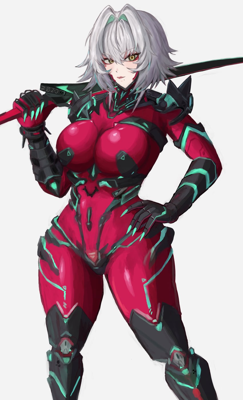 袜子事务所、Zentreya、Zentreya (赛博格) 1名女孩 黑色手套 紧身连体衣 乳房 护颏