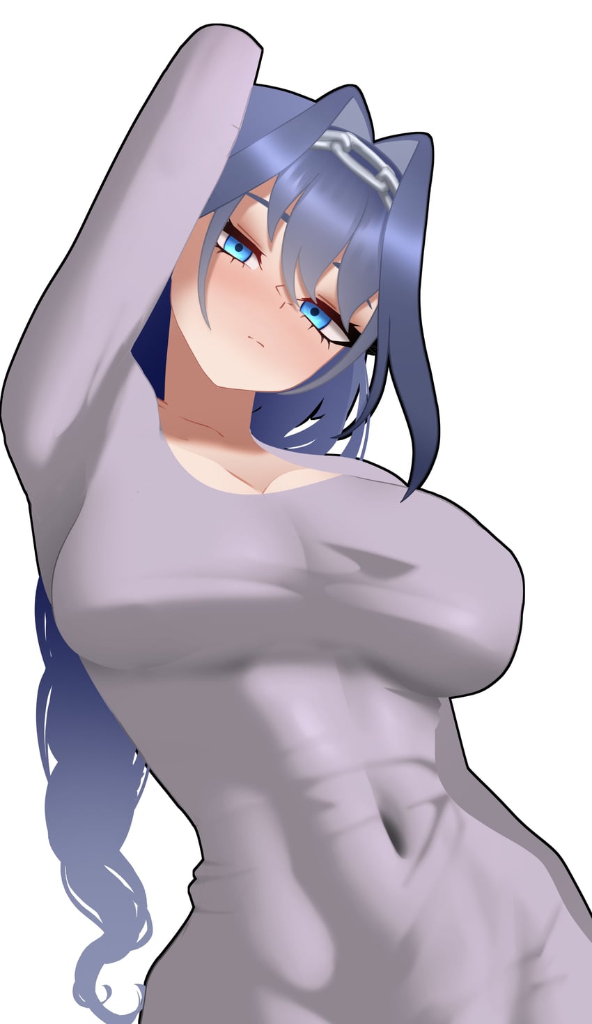 Hololive、Hololive英语、议会 (Kronii) 1名女孩 替换服装 举手 蓝眼 蓝发