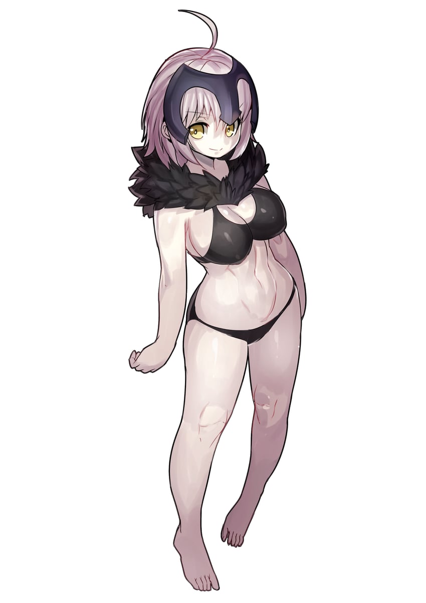 Fate/Grand Order、Fate系列、黑贞德 1名女孩 呆毛 赤脚 黑色文胸 黑色内裤
