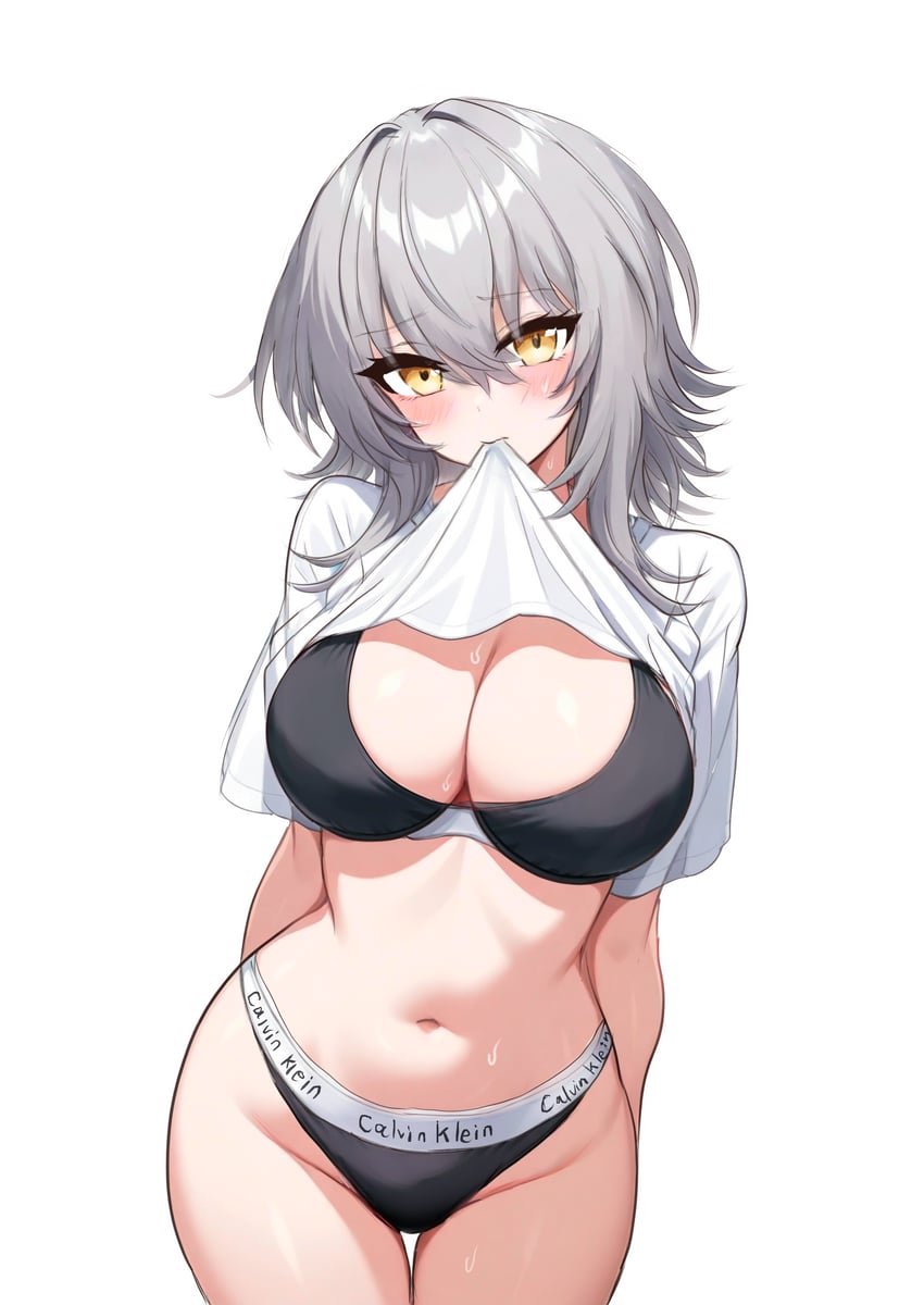 原创 1名女孩 双手背在身后 黑色文胸 黑色内裤 脸红