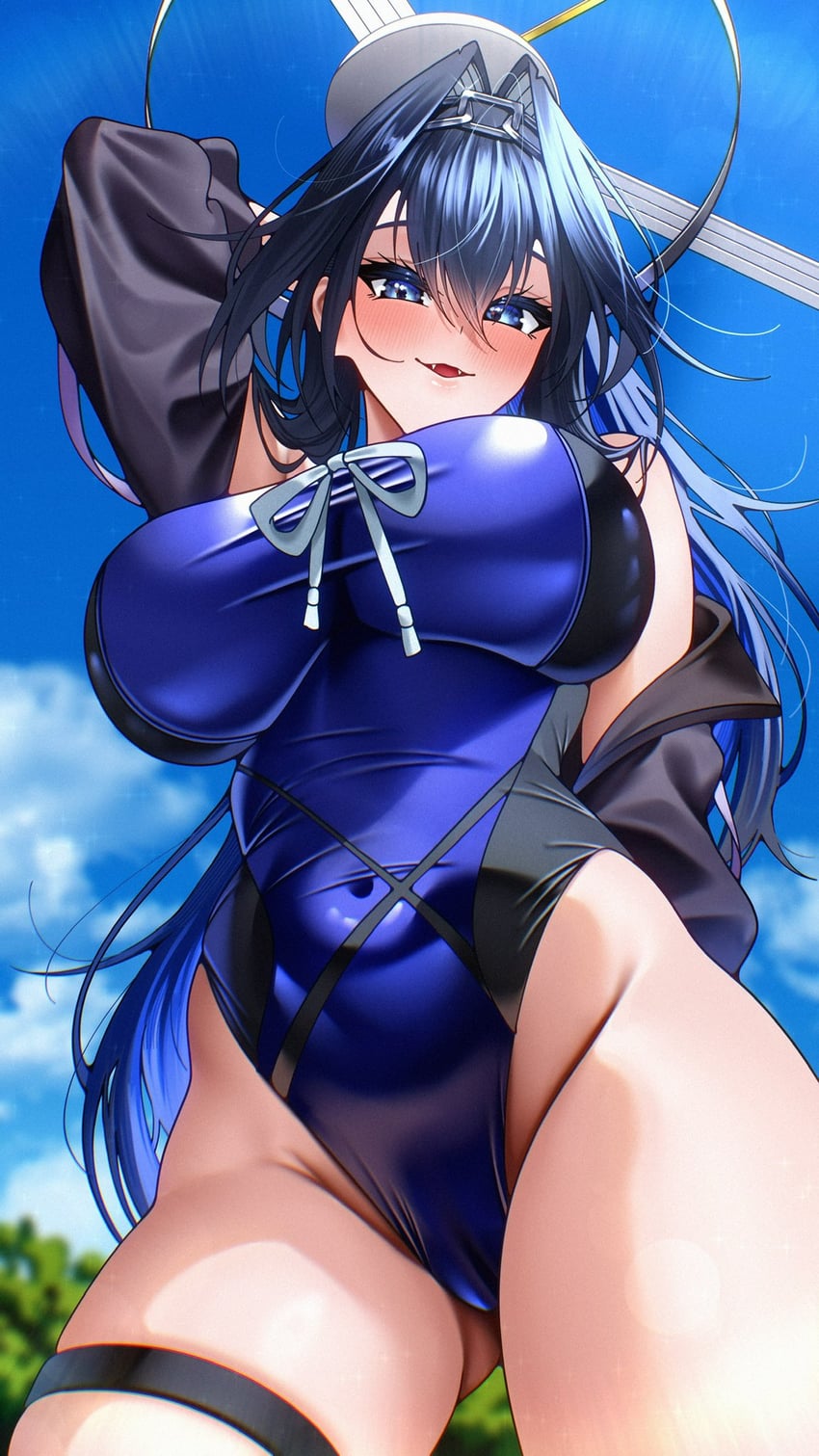 Hololive、Hololive英语、议会 (Kronii) 1名女孩 黑发 黑色夹克 蓝眼 蓝发