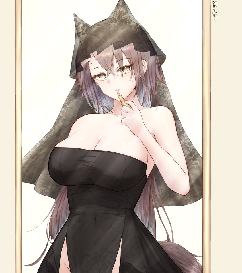 明日方舟、斥罪 (明日方舟) 1名女孩 替换服装 兽耳 手放在背后 作者名