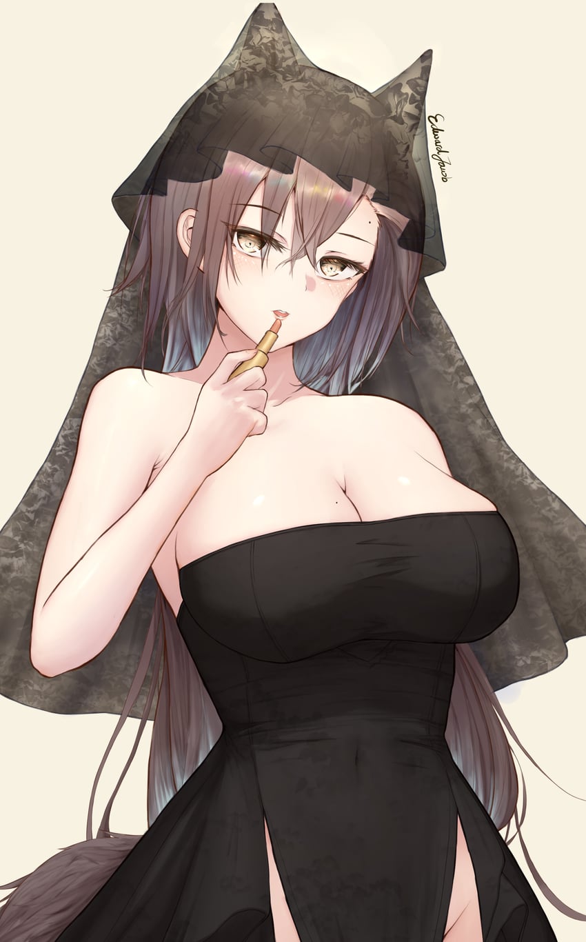 明日方舟、斥罪 (明日方舟) 1名女孩 替换服装 兽耳 手放在背后 作者名