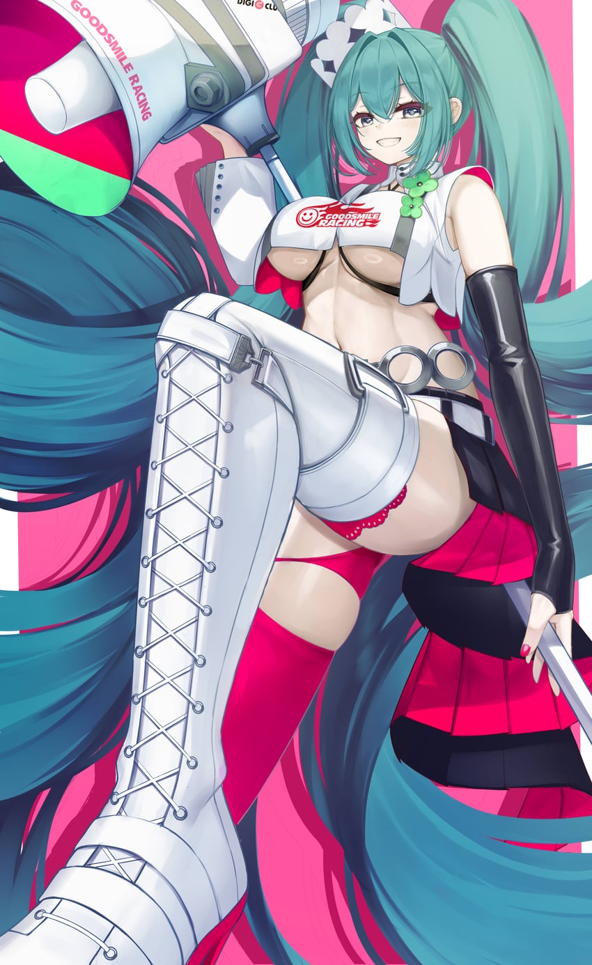 良笑社、Goodsmile Racing、VOCALOID 1名女孩 荒谬的长发 水色发 黑色手套 蓝眼