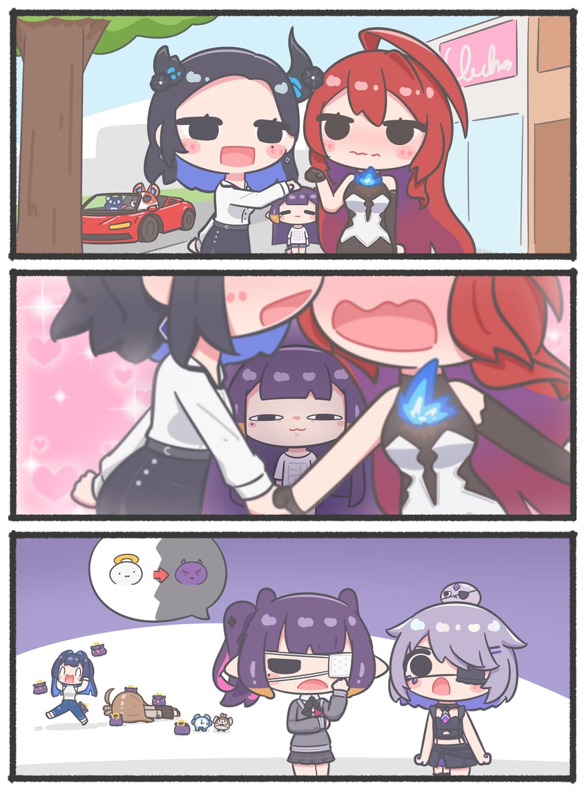 Hololive、Hololive英语、伊丽莎白·罗斯·血焰 三格漫画 6个以上女孩 猫脸笑 无语 呆毛