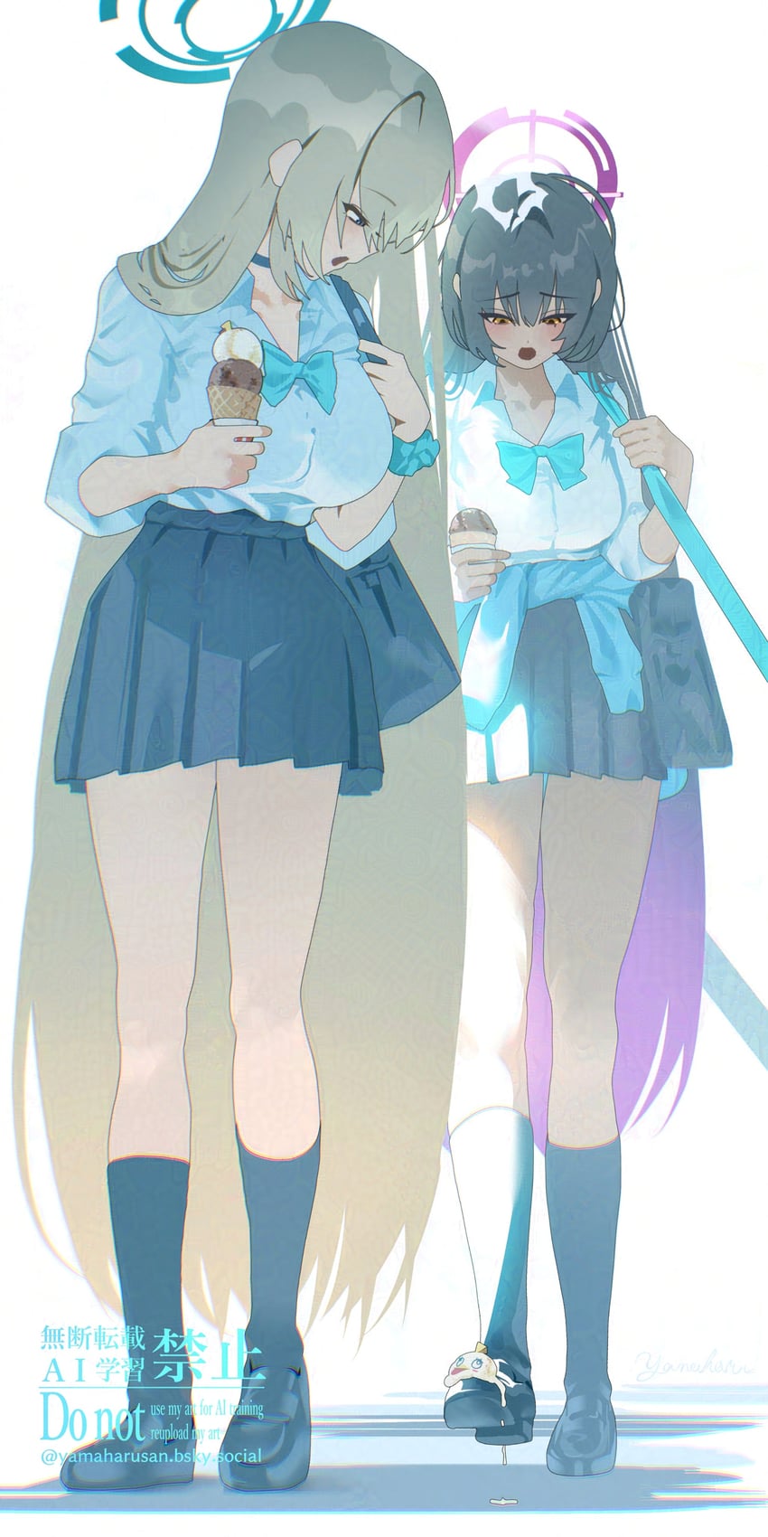 蔚蓝档案、一之濑明日奈、花凛 (蔚蓝档案) 2名女孩 包 裸腿 黑色项圈 黑发