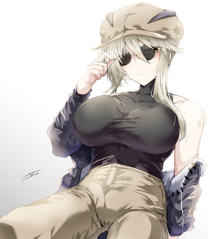 Fate/Grand Order、Fate系列、阿尔托莉雅·潘德拉贡 (Fate) 1名女孩 调整眼镜 替换服装 黑色夹克 黑衬衫