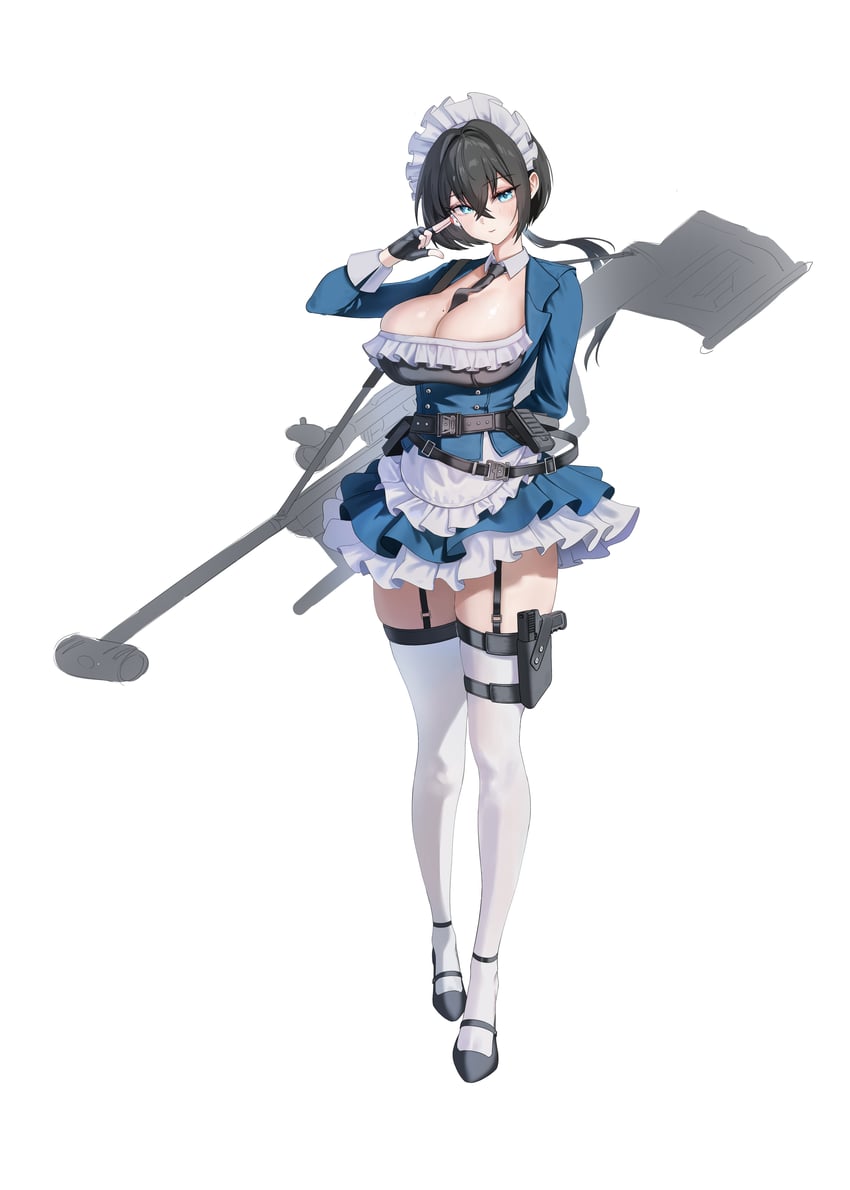 原创 1名女孩 手放在背后 腰带 乳沟 黑发