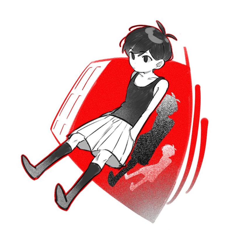 OMORI、Omori (OMORI) 1名男孩 呆毛 黑瞳 黑发 黑袜