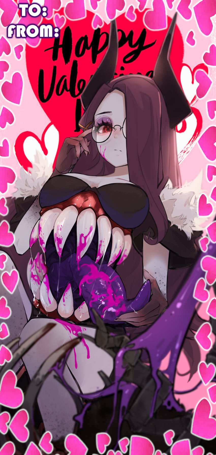 个人势虚拟主播、Giwi (VTuber) 1名女孩 黑色连衣裙 黑色手部 黑角 血