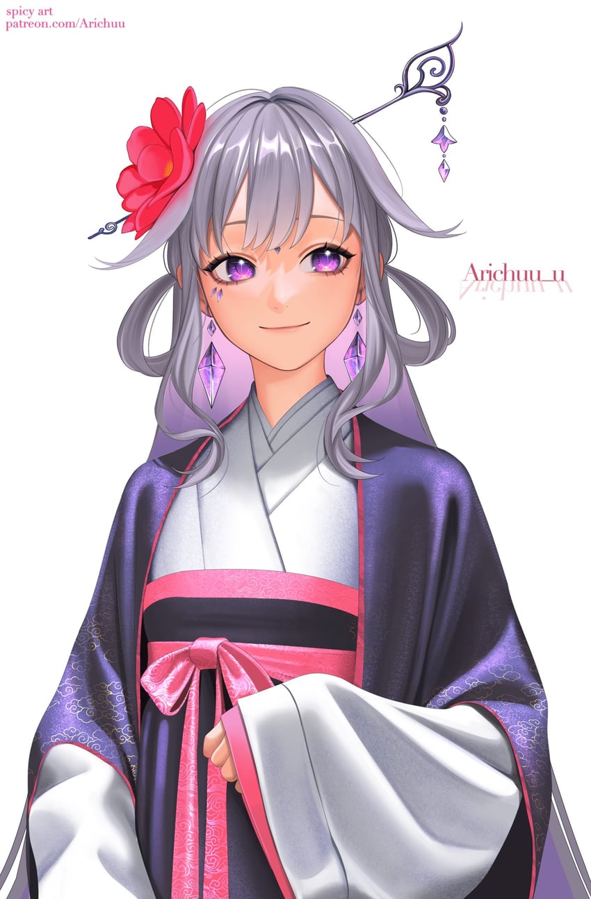 Hololive、Hololive英语、古石比珠 1名女孩 替换服装 赤古里裙 (韩服) 发簪 闭嘴