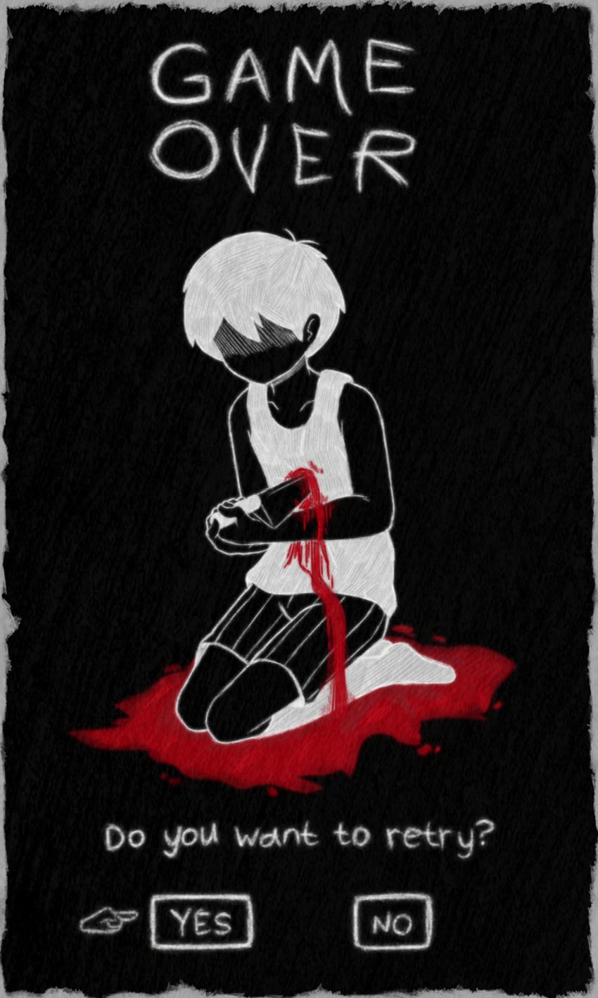 OMORI、Omori (OMORI) 1名男孩 呆毛 血 锁骨 双分刘海
