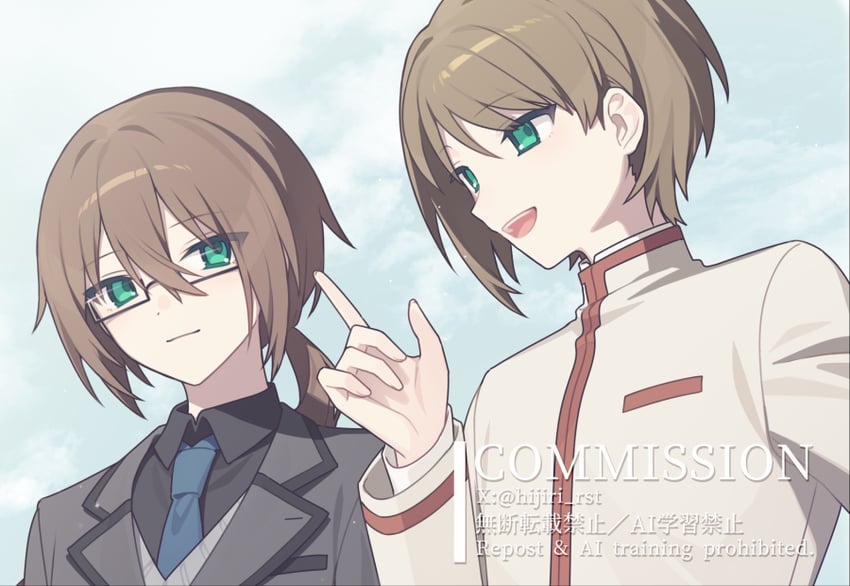 原创 :D 黑框眼镜 黑衬衫 蓝色领带 棕发