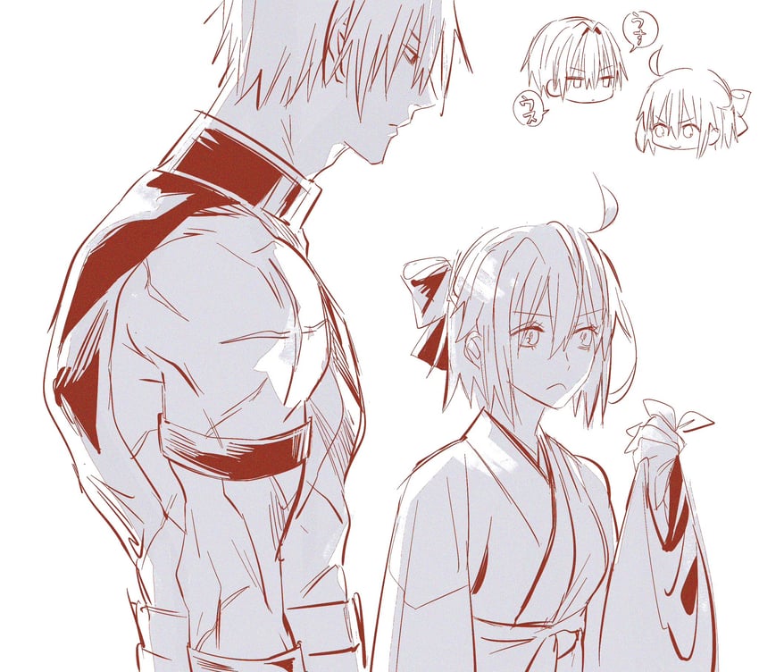 Fate/Grand Order、Fate系列、原田左之助 (Fate) 1名男孩 1名女孩 呆毛 臂带 蝴蝶结