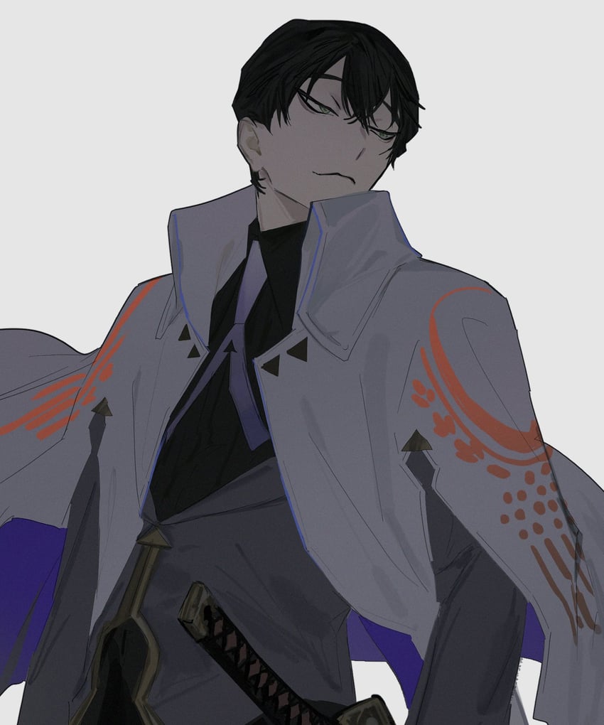 Fate/Grand Order、Fate系列、伊东歌词太郎 (命运/冠位指定) 1名男孩 斗篷 闭嘴 高领 武士刀