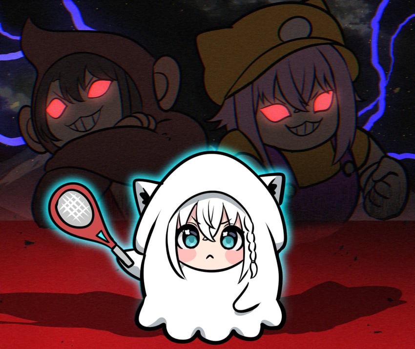 Hololive、马力欧（系列）、马力欧网球 3人女子 猫脸笑 动物装 兽耳 水色瞳