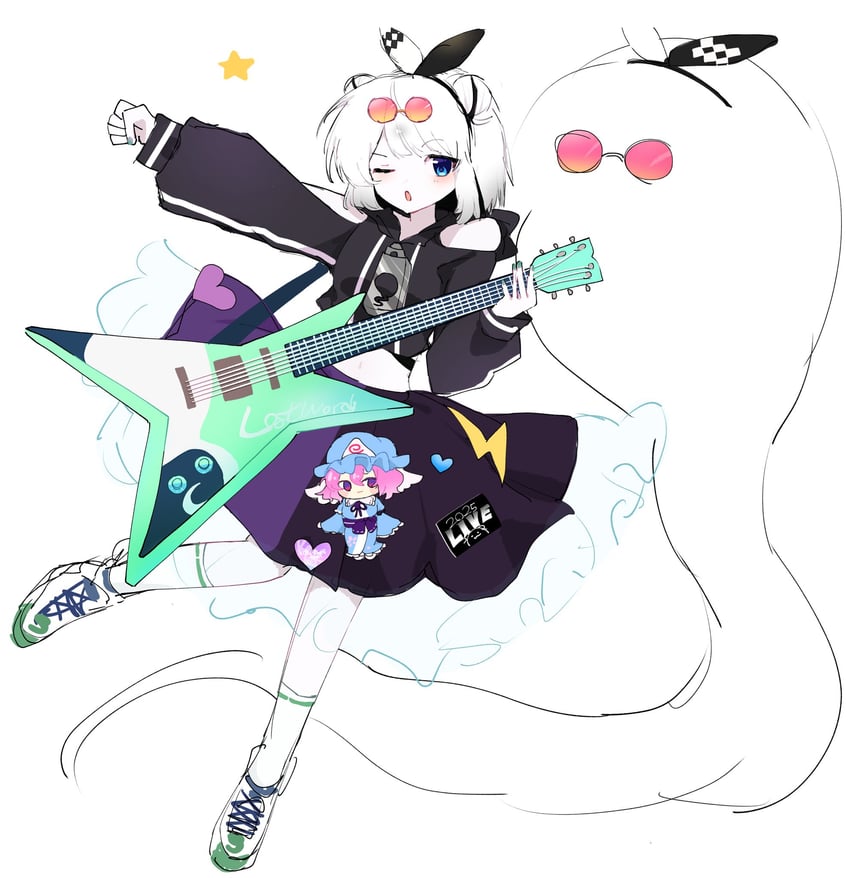 东方Project、东方LostWord、魂魄妖梦 1名女孩 替换服装 不同发型 黑色夹克 蓝眼