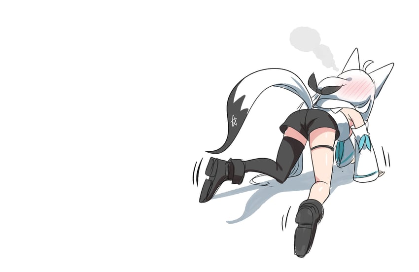 Hololive、白上吹雪、白上吹雪 (第一套服装) 呆毛 四肢着地 兽耳 腋窝褶皱 黑色靴子