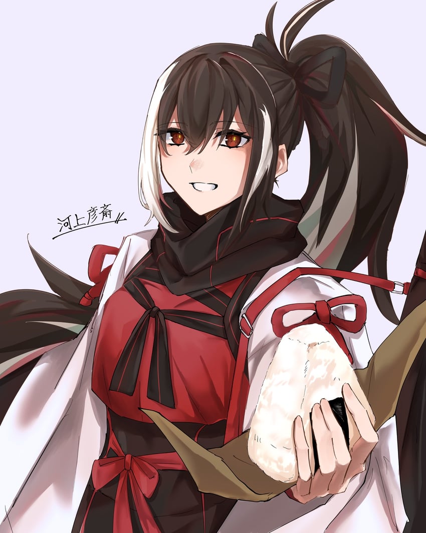 Fate/Grand Order、Fate系列、河上彦斋 (Fate) 1名女孩 黑发 黑色围巾 蝴蝶结 食物