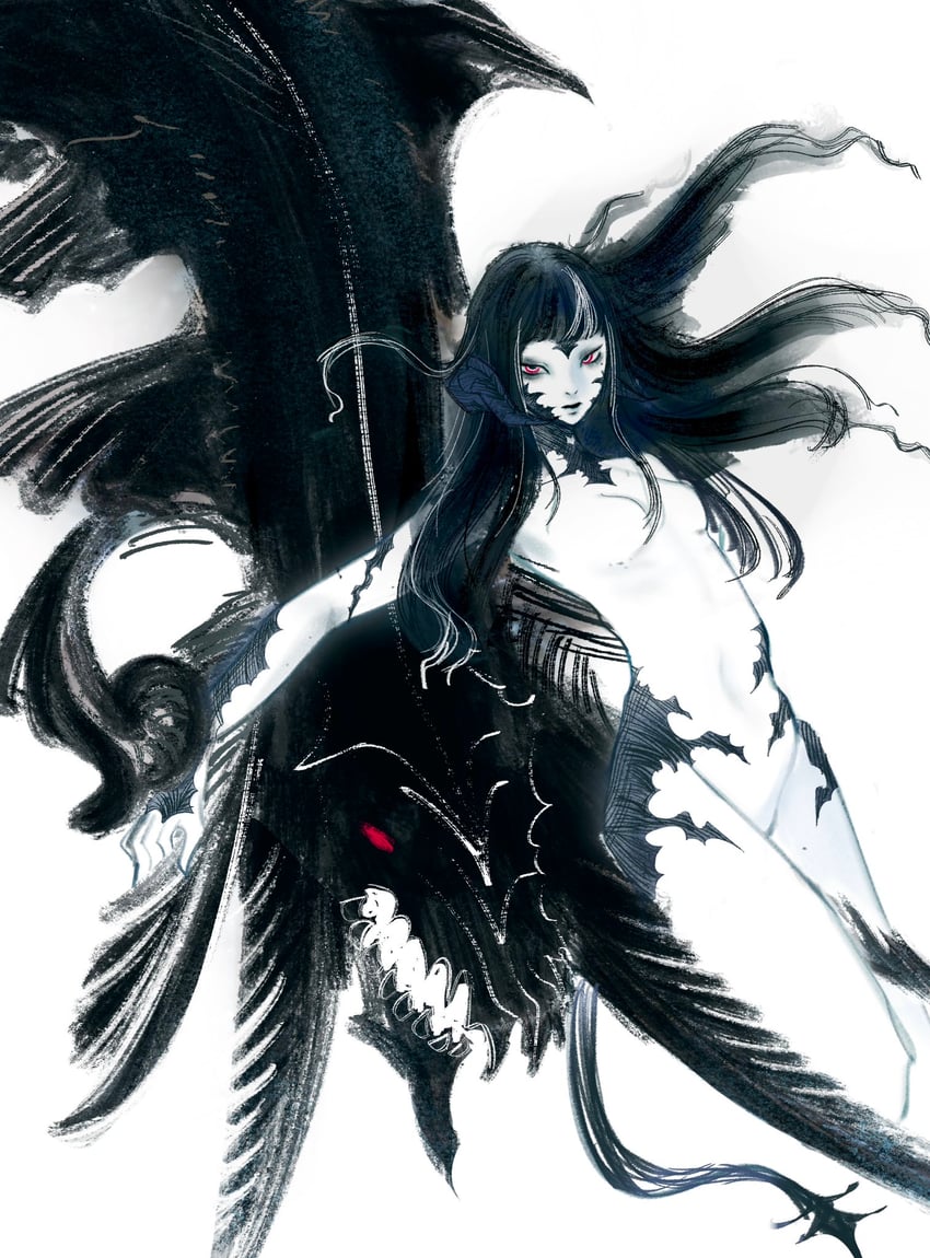 最终幻想、最终幻想14、原创 1名女孩 天野喜孝 (画风) 敖龙族 (FF14) 黑发 黑角