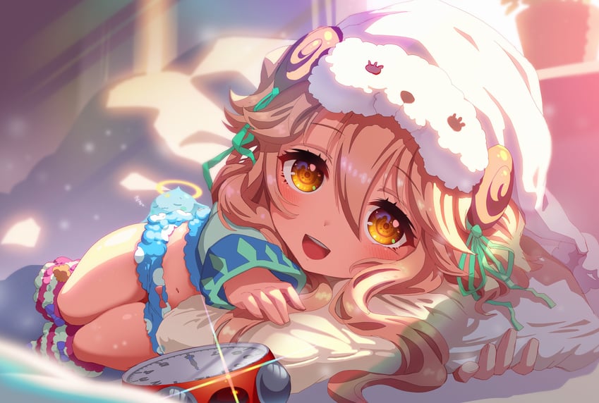 怪物弹珠、ramiel (monster strike) 1名女孩 闹钟 脸红 蝴蝶结 棕发