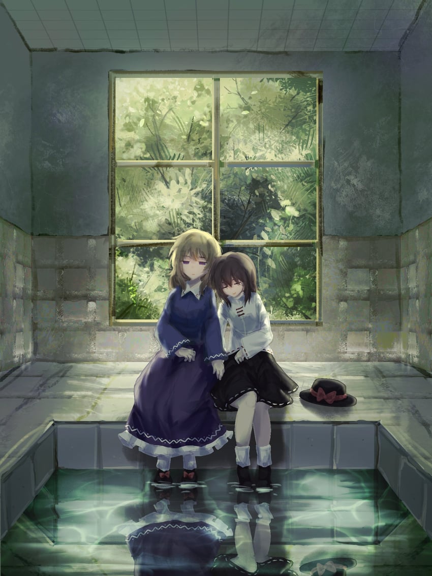 回顾53分钟、东方Project、玛艾露贝莉·赫恩 2名女孩 黑色裙子 金发 蝴蝶结 棕发