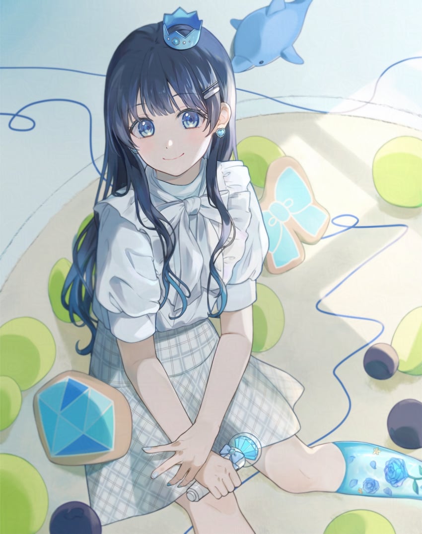 个人势虚拟主播、七海丽（VTuber） 1名女孩 黑发 蓝眼 蓝发 蝴蝶结