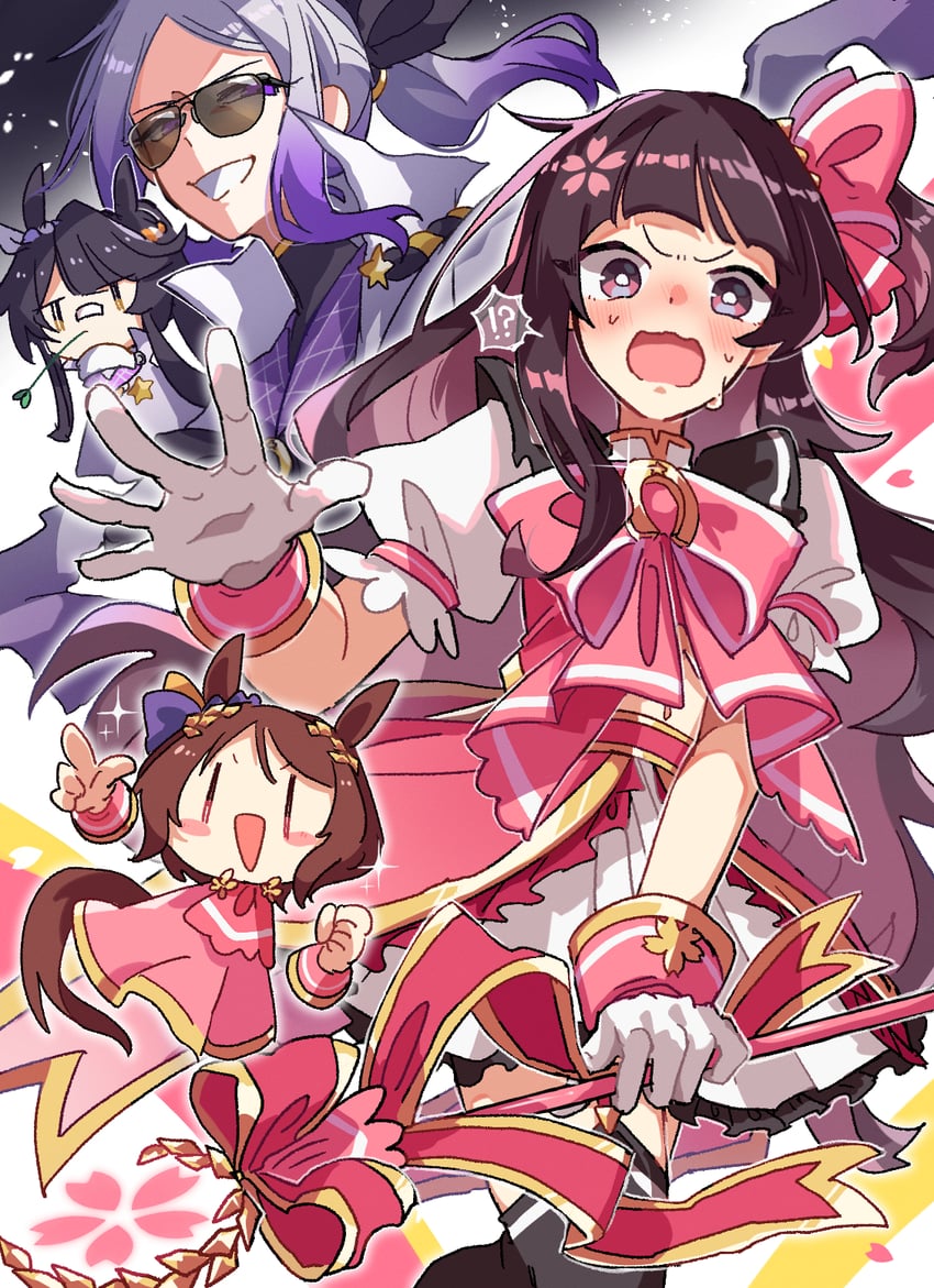 赛马娘、赛马娘：星之花、abukuma saki !? 4个女孩 兽耳 黑发 蝴蝶结
