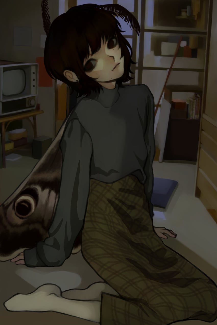 原创 1名女孩 触角 节肢动物娘 黑瞳 黑发