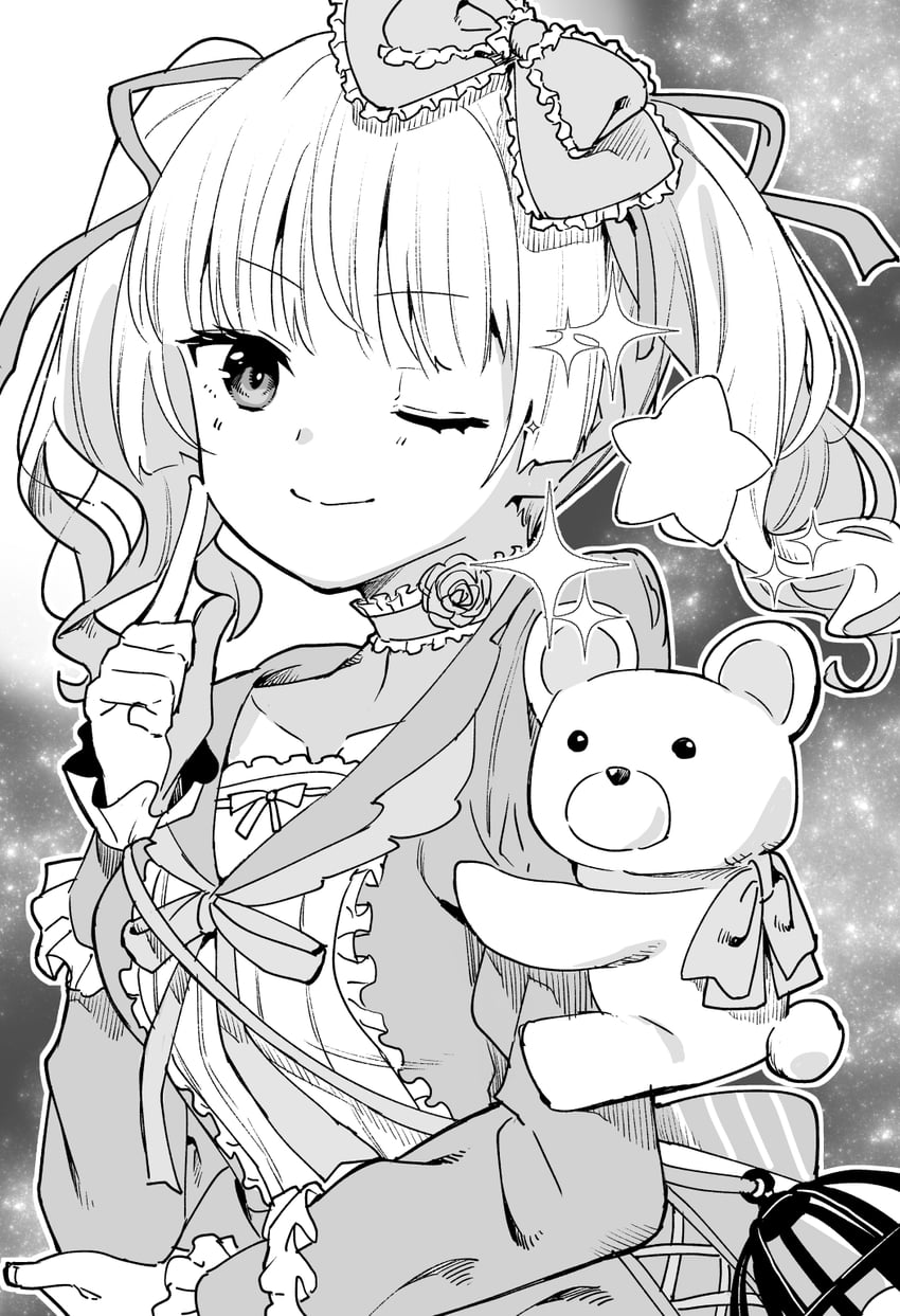 炽焰天穹、菅原千惠、菅原千惠 (堕落的纯真) 1名女孩 蝴蝶结 闭嘴 灰发 灰度