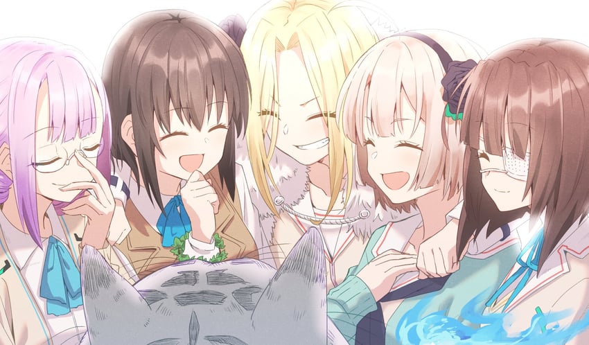 炽焰天穹、葵惠梨香、白虎 (炽焰天穹) 1个其他角色 5名女孩 调整眼镜 动物 黑花