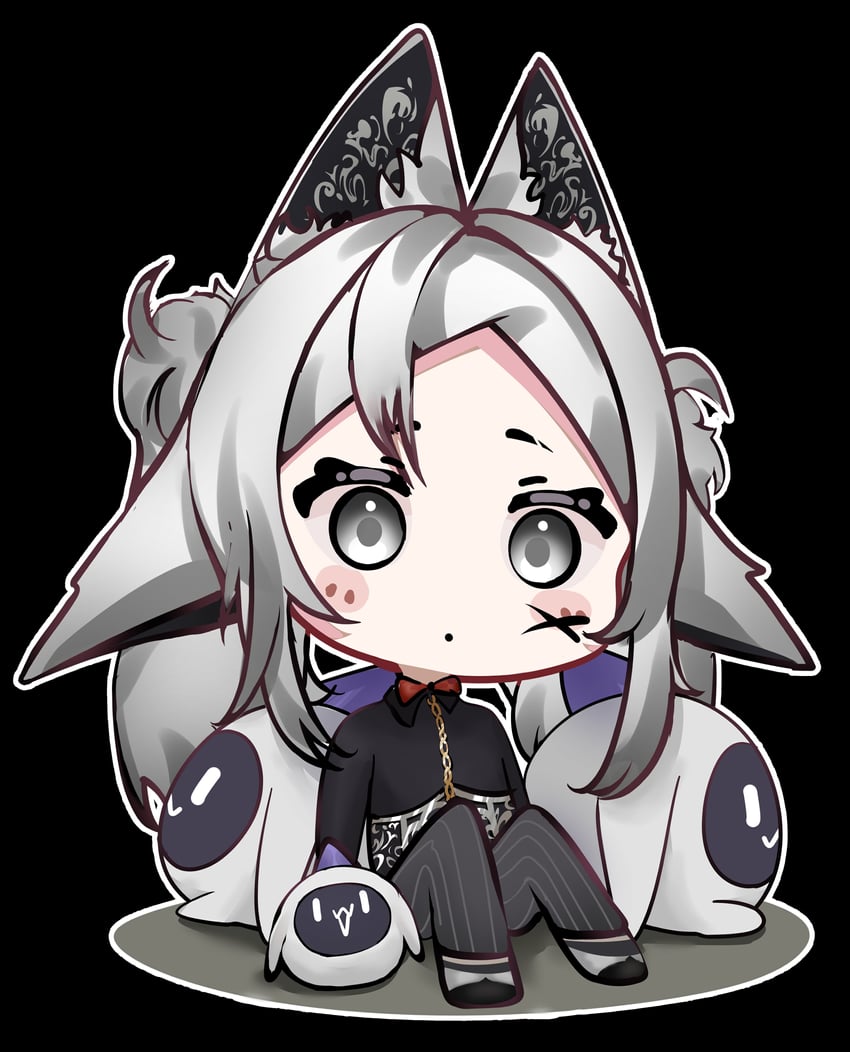个人势虚拟主播、Chatblin (Dyarikku)、Dyarikku (VTuber) 1名女孩 兽耳 黑色背景 黑裤子 Q版