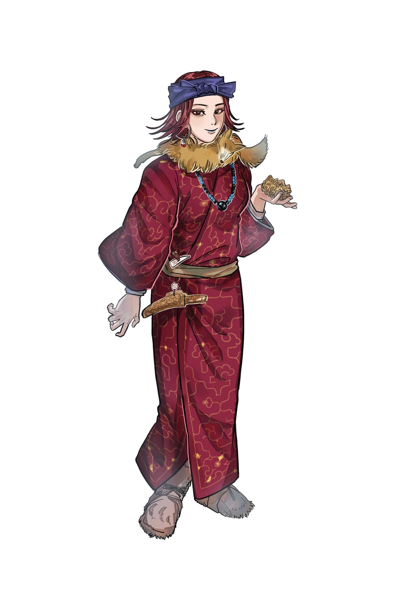 黄金神威、茵卡拉玛 1名女孩 阿伊努服饰 靴子 棕眼睛 棕发