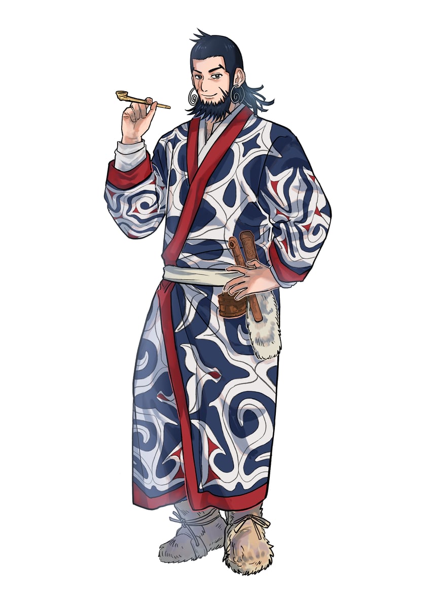 黄金神威、奇罗蓝可 1名男孩 阿伊努服饰 胡子 黑发 靴子
