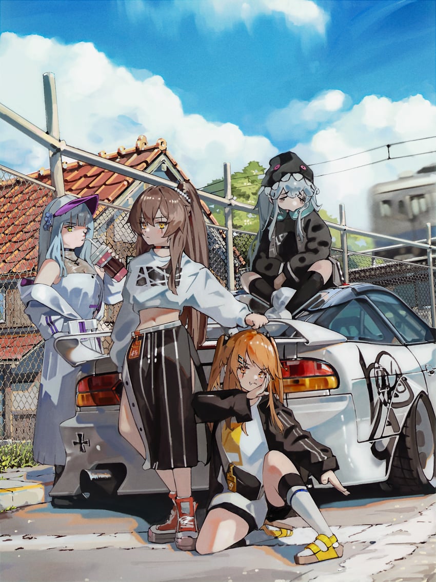 少女前线、G11 (少女前线)、g11 (mind eraser) (girls' frontline) 404小队 (少女前线) 4个女孩 猫脸笑 替换服装 动物兜帽
