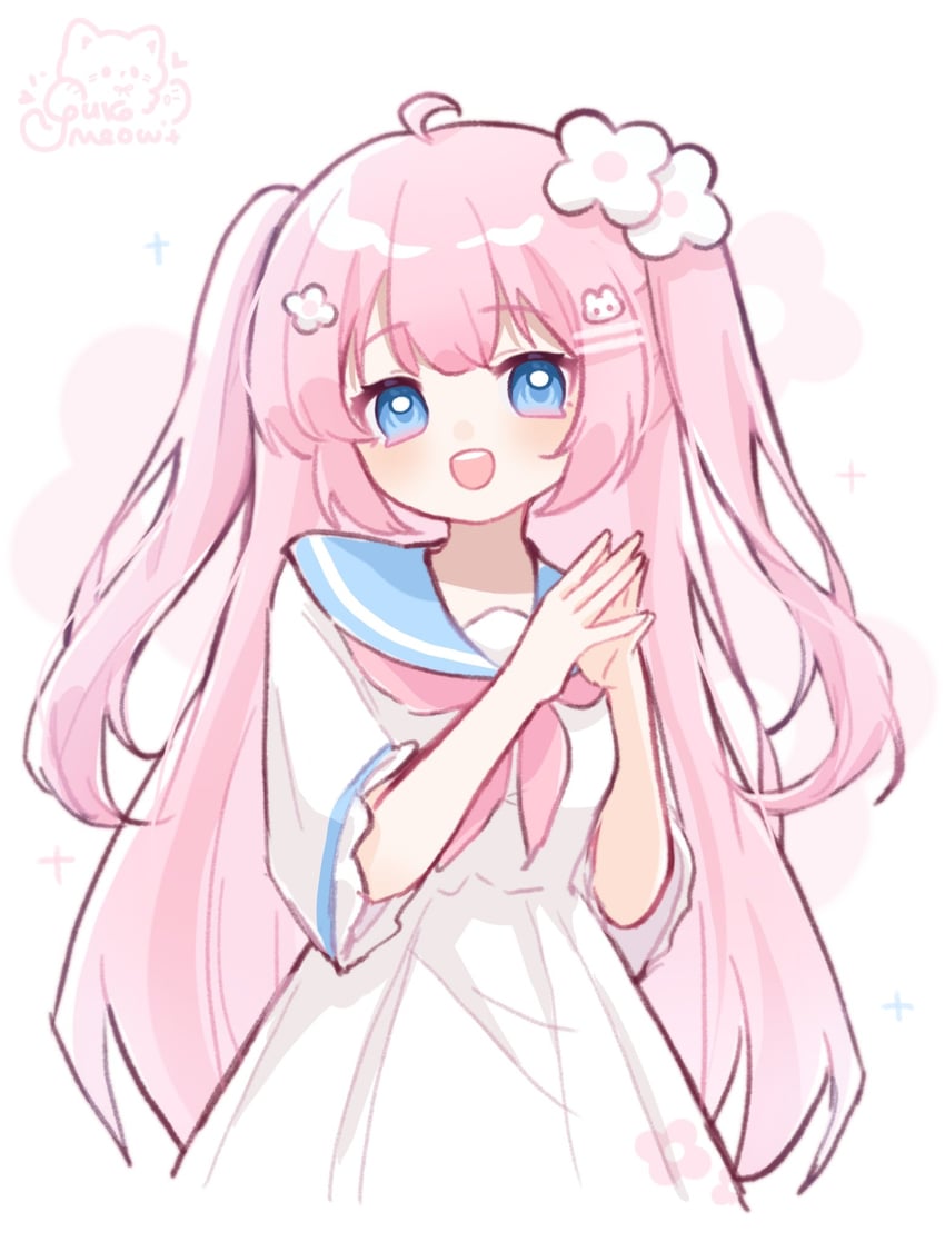 原创 1名女孩 蓝眼 蓝色水手领 乳房 连衣裙