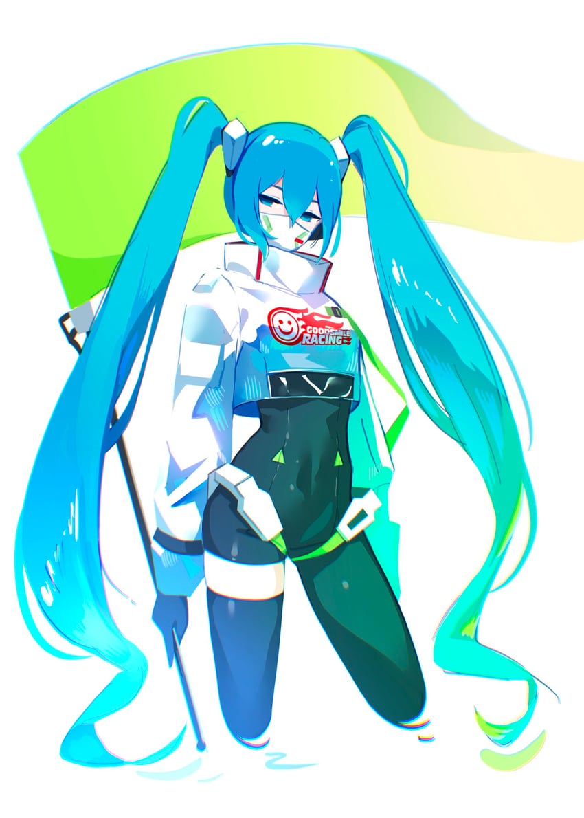 良笑社、Goodsmile Racing、VOCALOID 1名女孩 荒谬的长发 不对称腿部穿着 腰带 黑色皮带