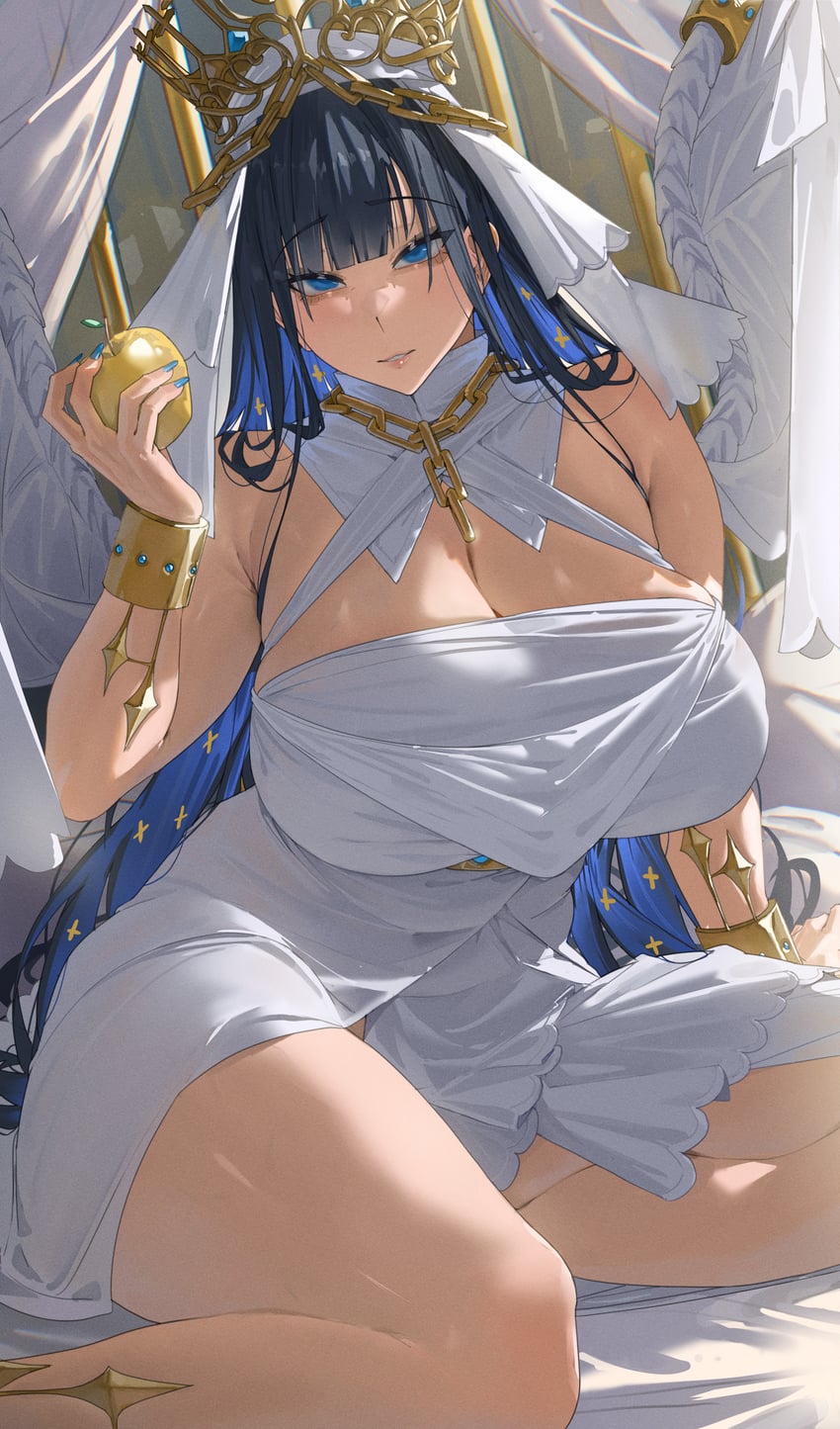 Hololive、Hololive英语、议会 (Kronii) 1名女孩 苹果 床单 黑发 蓝眼