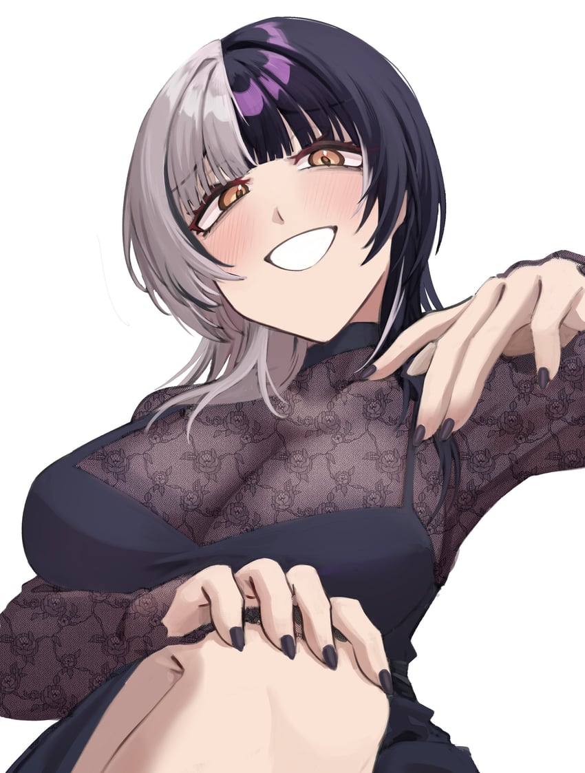 Hololive、Hololive英语、诗织·诺维拉 1名女孩 替换服装 黑色连衣裙 黑发 黑色指甲