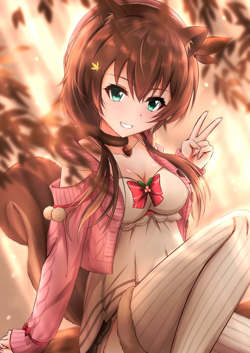 Hololive、Hololive Indonesia、Ayunda Risu 1名女孩 脸红 乳房 棕发 乳沟