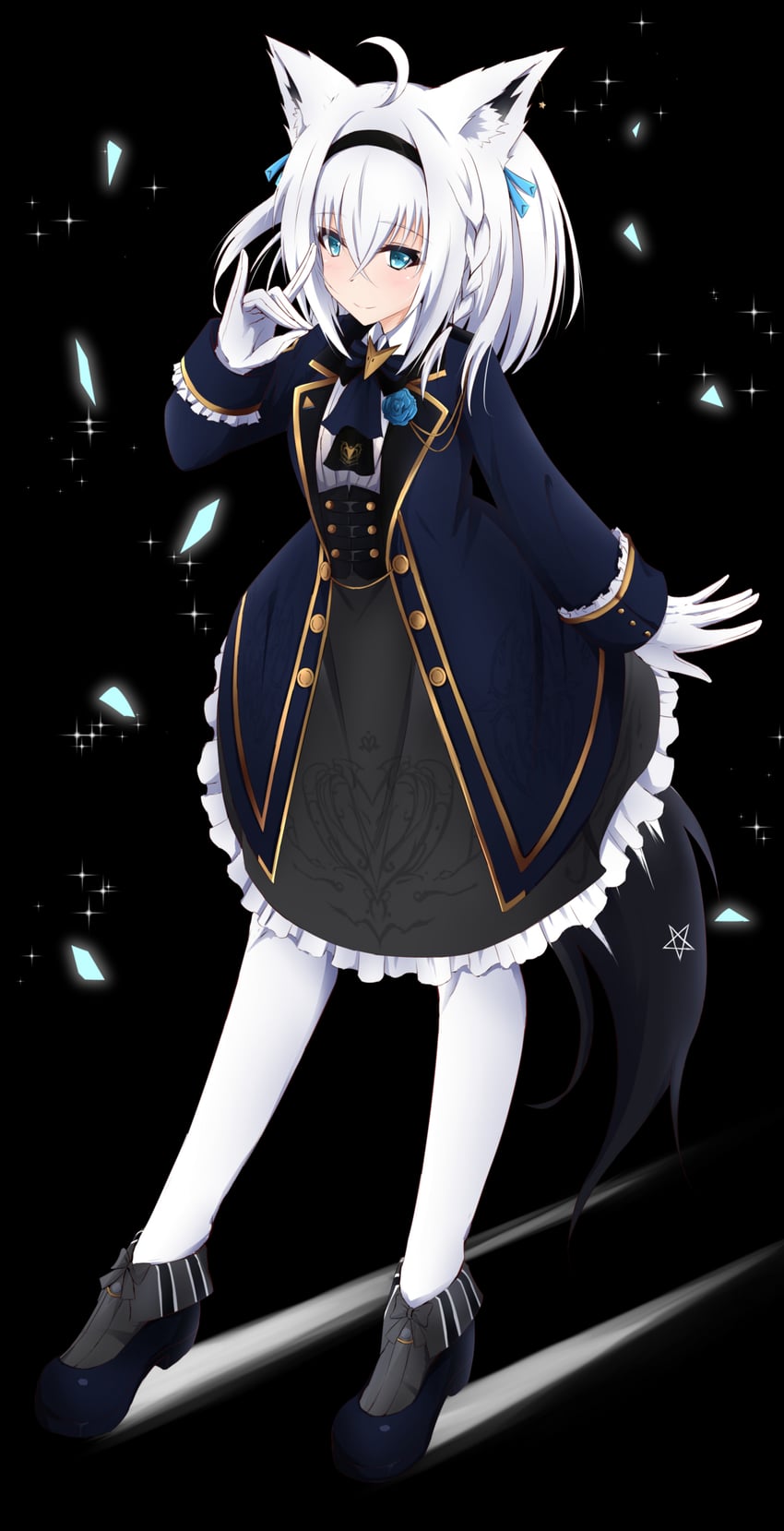 Hololive、白上吹雪、白上吹雪 (游行礼服) 1名女孩 呆毛 兽耳毛 兽耳 黑色连衣裙