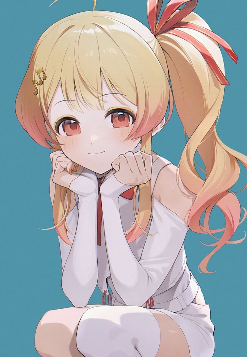Hololive、hololive DEV_IS、音乃濑奏 1名女孩 呆毛 水色背景 不对称腿部穿着 连杠八分音符