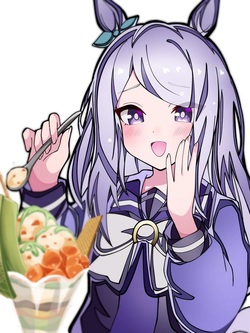 赛马娘、目白麦昆 (赛马娘) 1名女孩 兽耳 水蓝色蝴蝶结 脸红 蝴蝶结