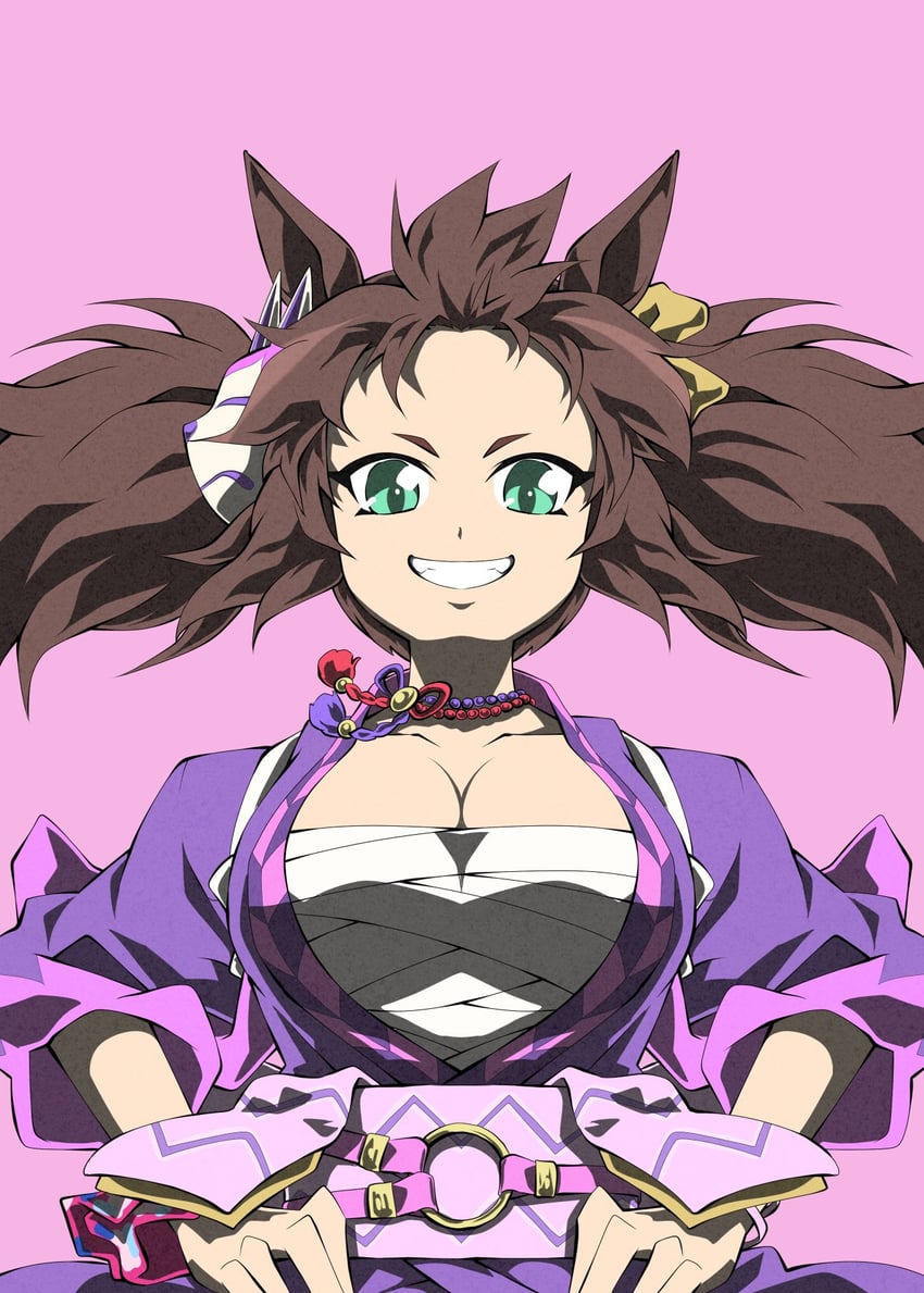 赛马娘、inari one (edomurasaki) (umamusume)、稻荷一 (赛马娘) 1名女孩 兽耳 乳房 棕发 乳沟