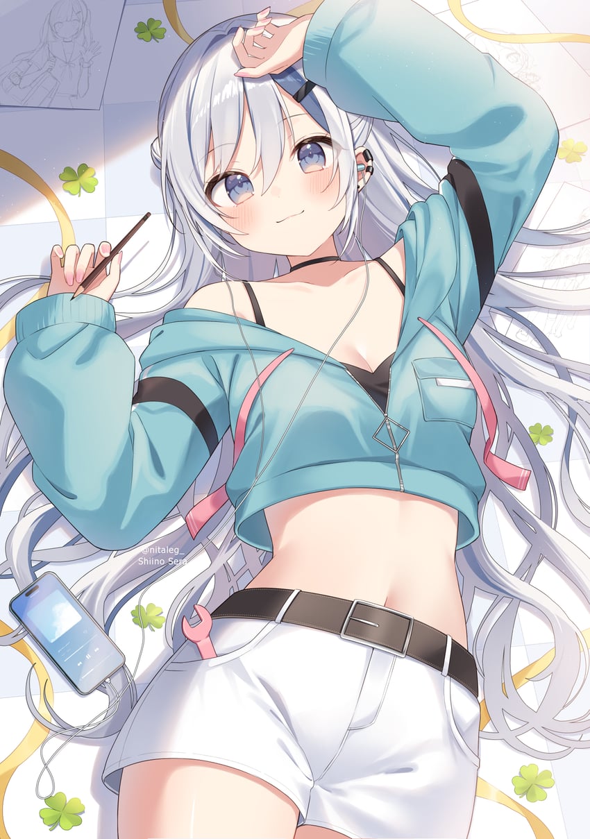 个人势虚拟主播、shiino sera (vtuber) 1名女孩 举手 露肩 腰带 黑色皮带