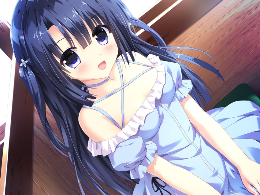 樱花之云绯色之恋、shiraide touko 1名女孩 :D 露肩 蓝色连衣裙 蓝眼